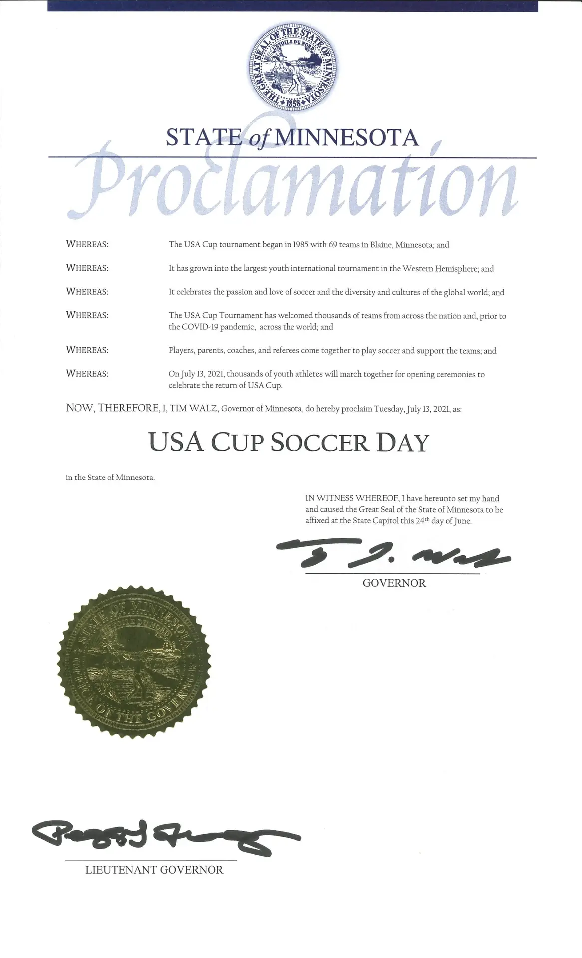 July 13 USA CUP Day Proclamation