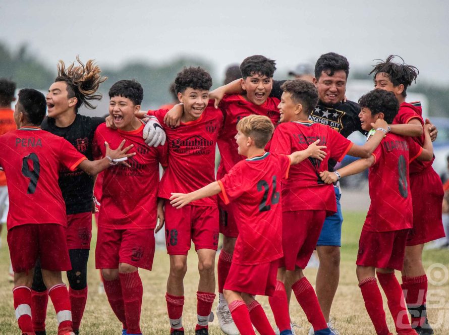 A team cheers after winning a championship game on Sunday, July 10, 2022.